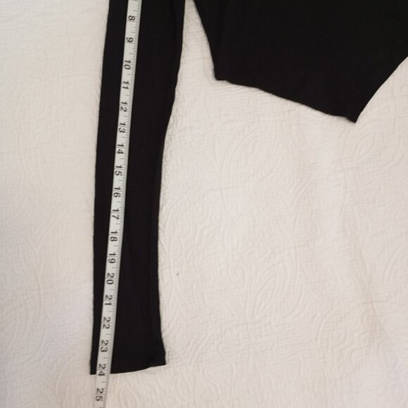 Just Polly Top XS Black Ribbed Long-Sleeve Asymmetrical Hem Womens - Picture 4 of 5